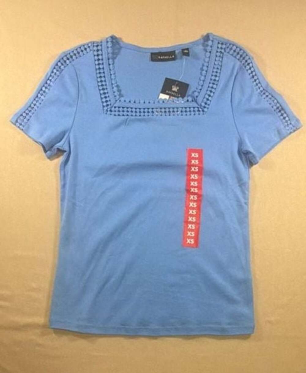 Rafaella Women's Squareneck Short Sleeve Tee Blue Size XS
